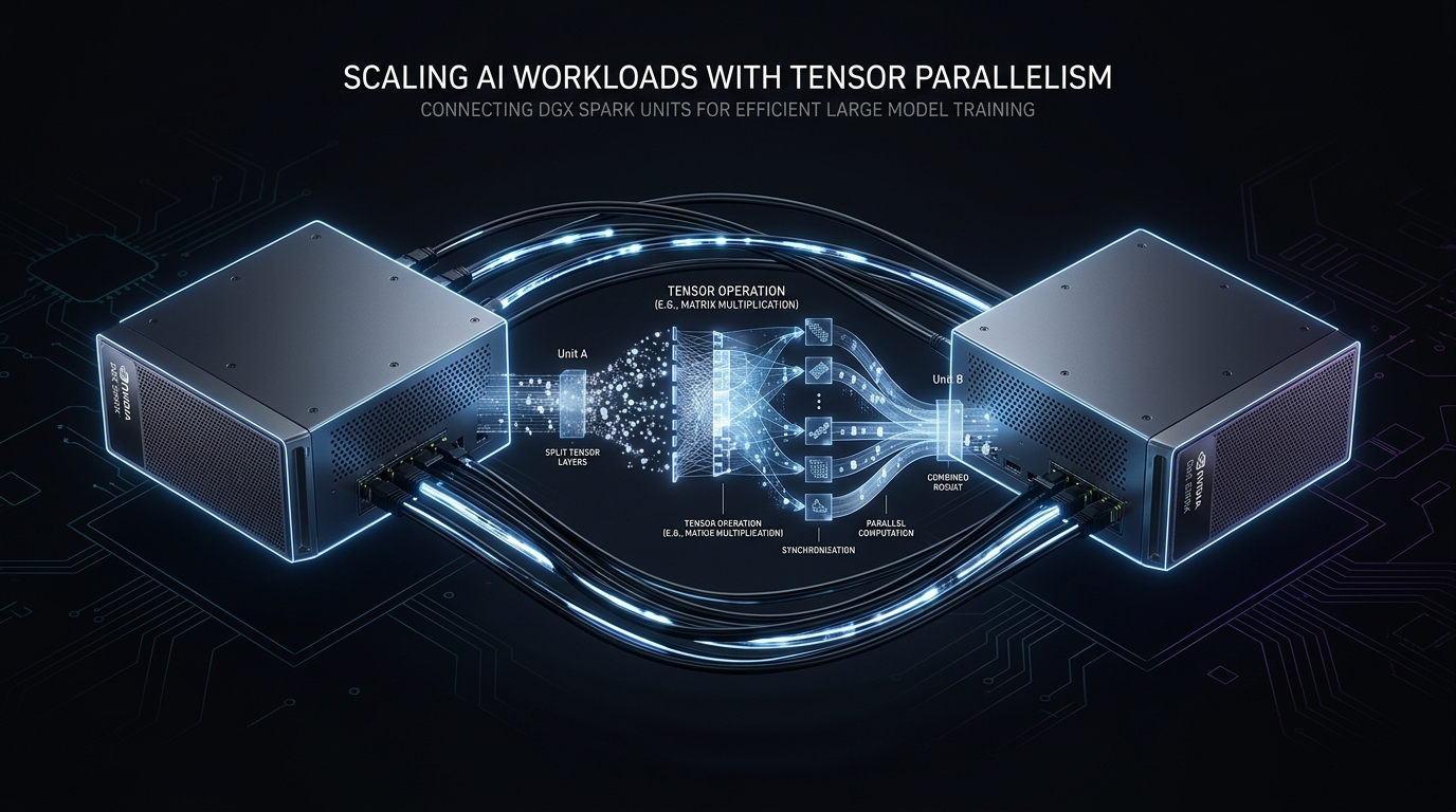Two DGX Spark units with tensor parallelism data flow