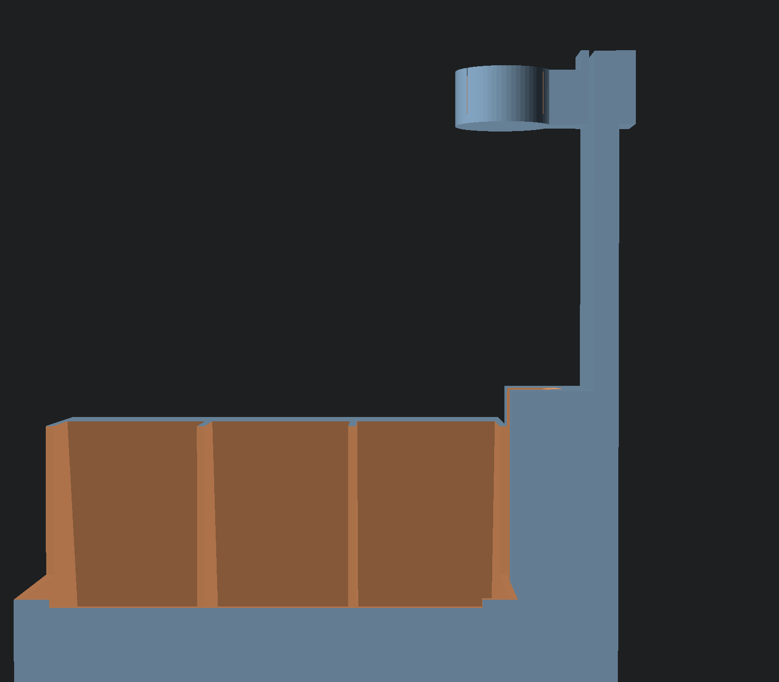 OpenSCAD front view of the syringe caddy